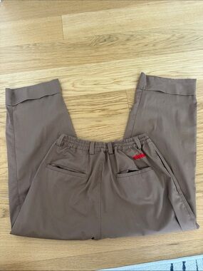 Men's Taupe Dress Pants with Subtle Red Logo Embroidery